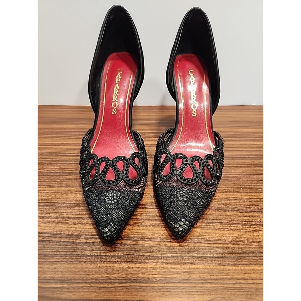 Beautiful! CAPARROS‎ Women's 7 Shoes Black Studded W Lace Sparkle